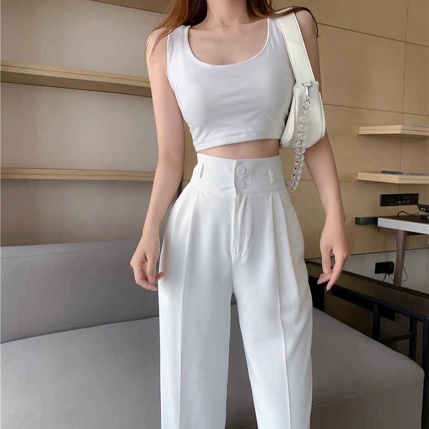 High waist straight trouser