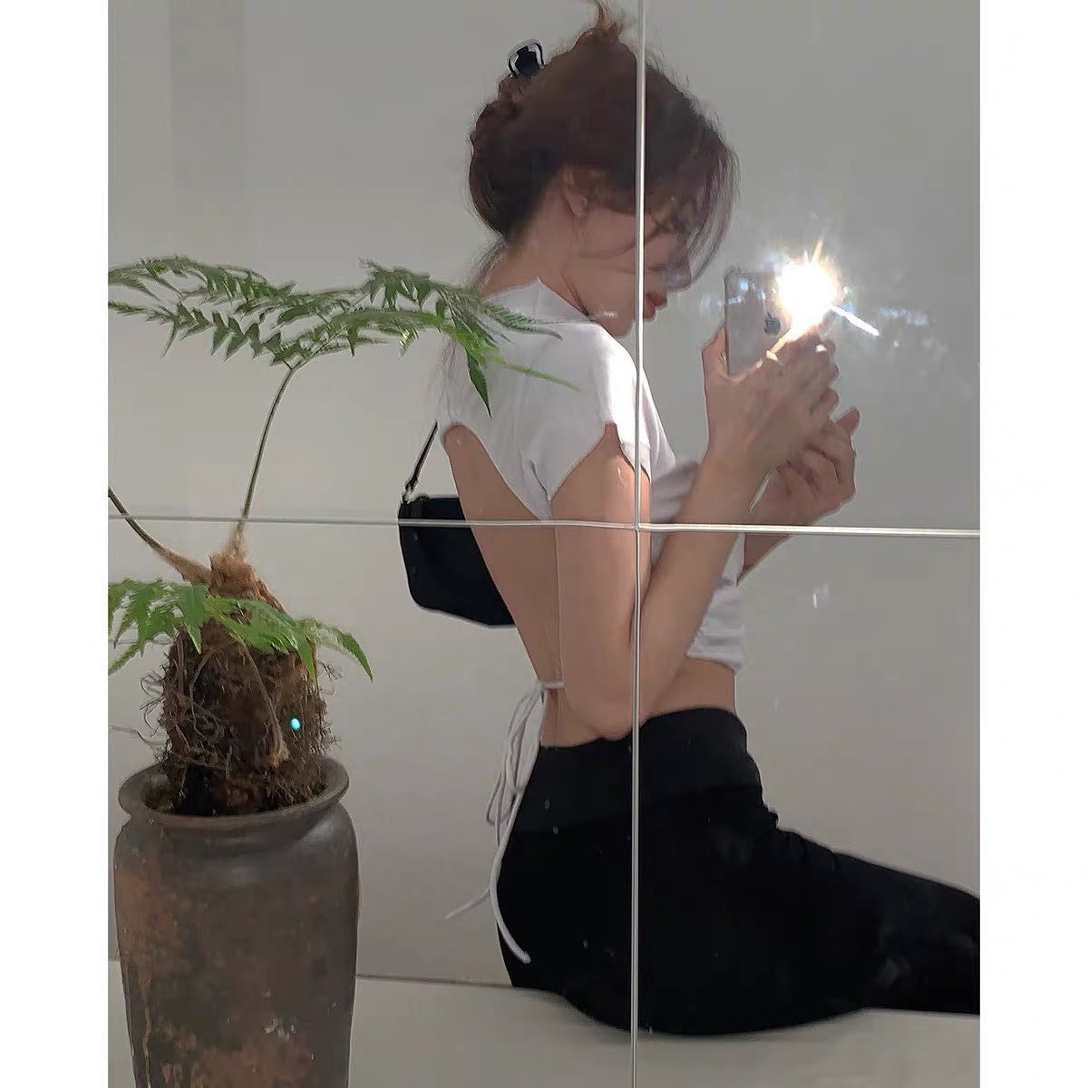 White turtle neck bare back top