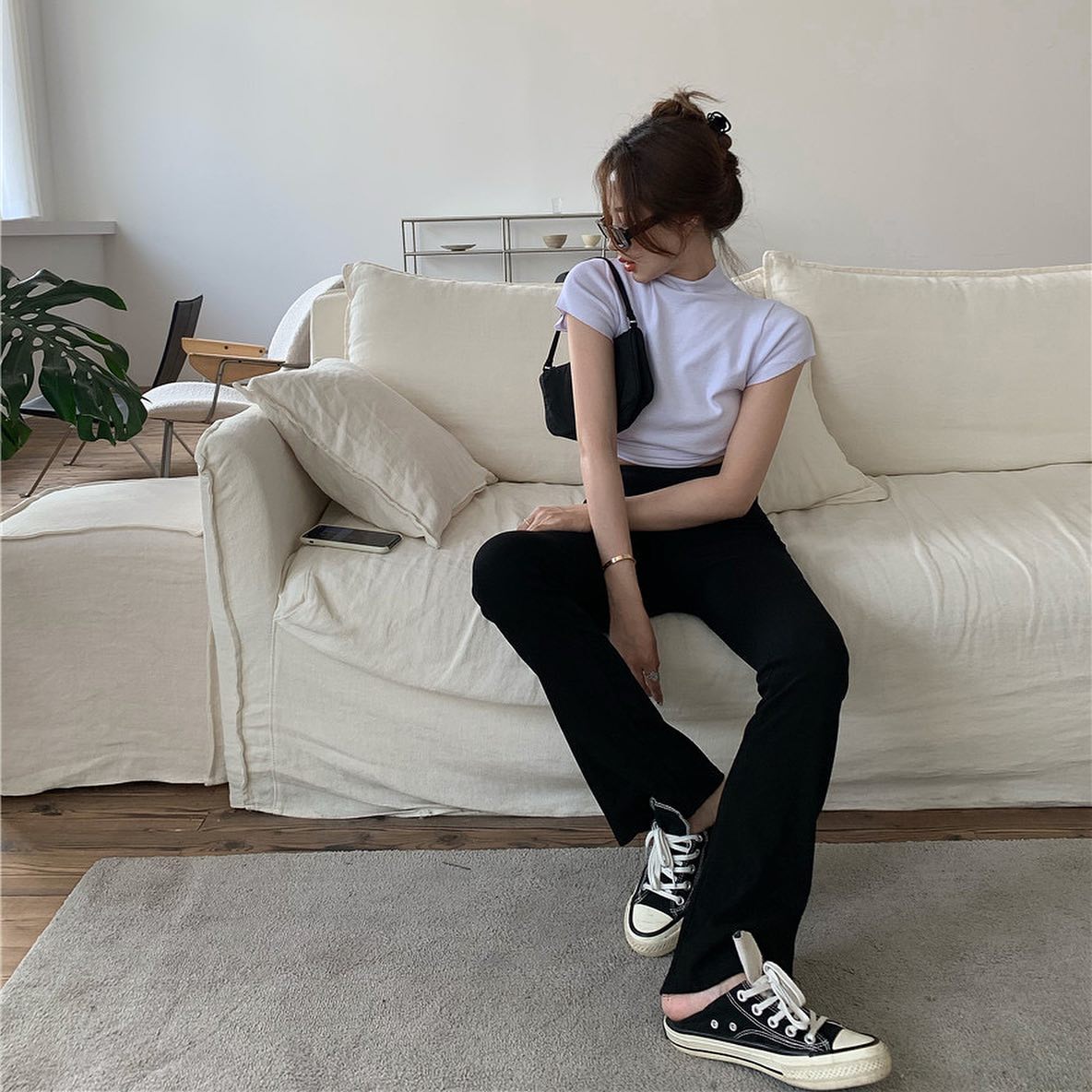 White turtle neck bare back top