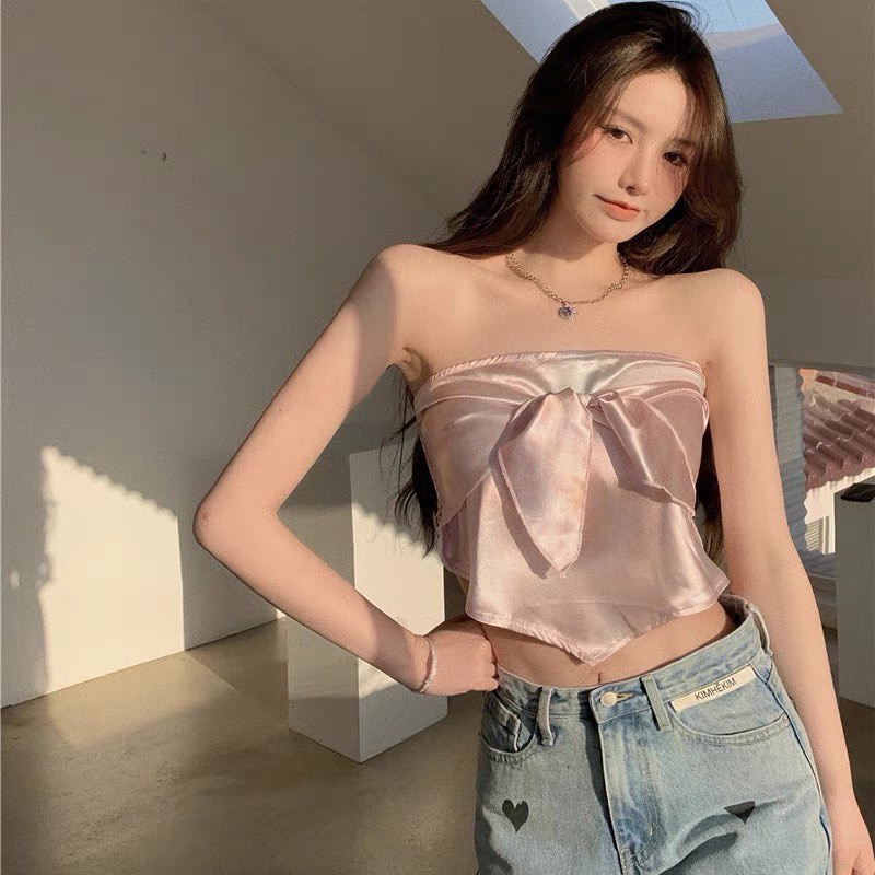 Pink tie dye silky tube top