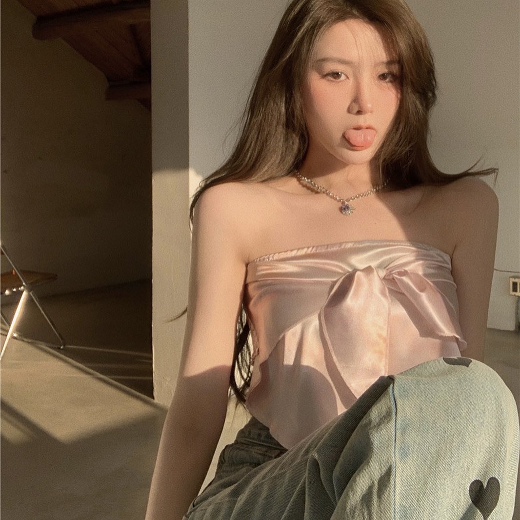 Pink tie dye silky tube top