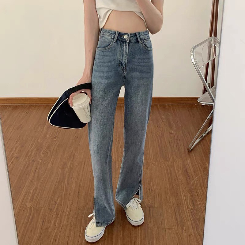 Slit bottom denim pants