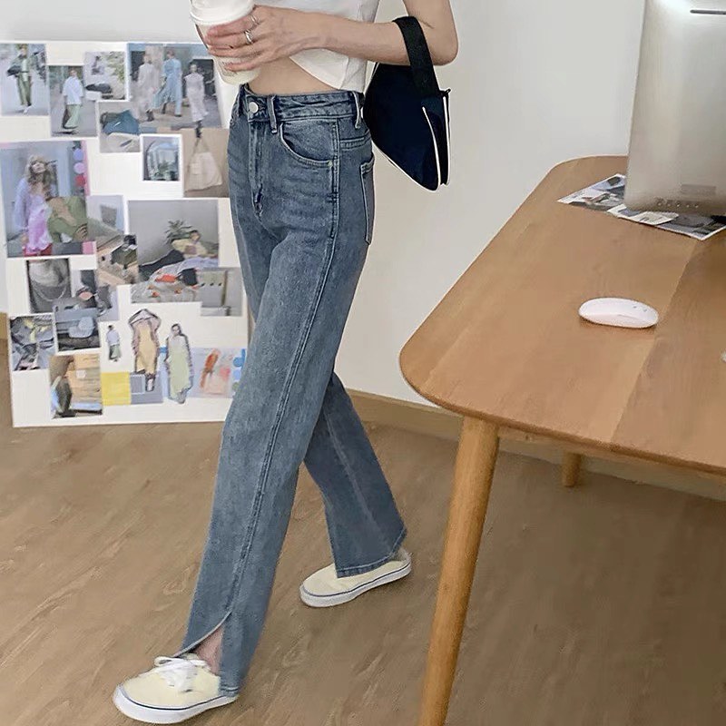 Slit bottom denim pants