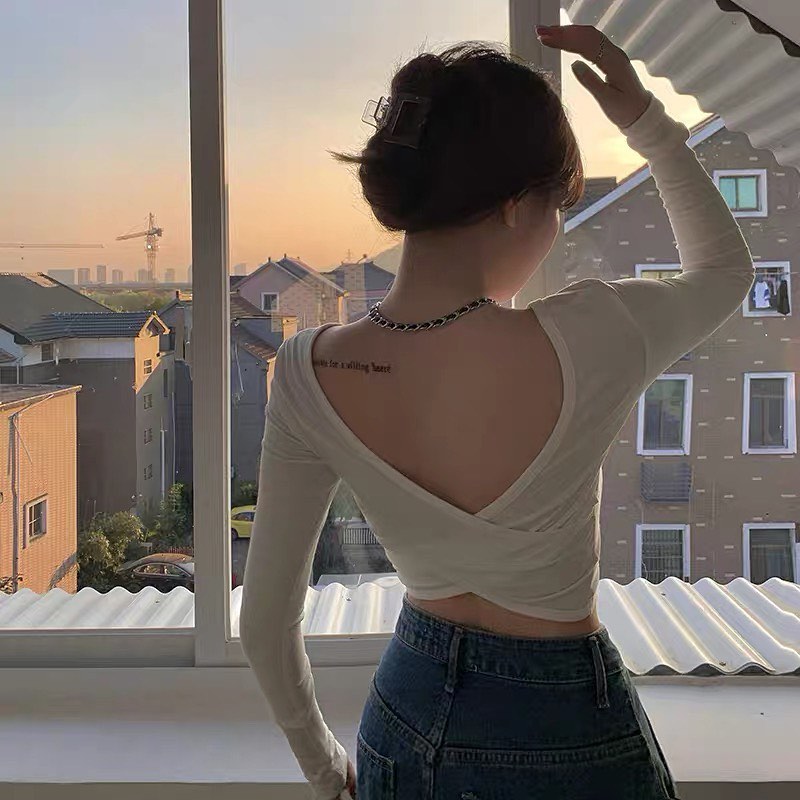 Cross back long sleeve top