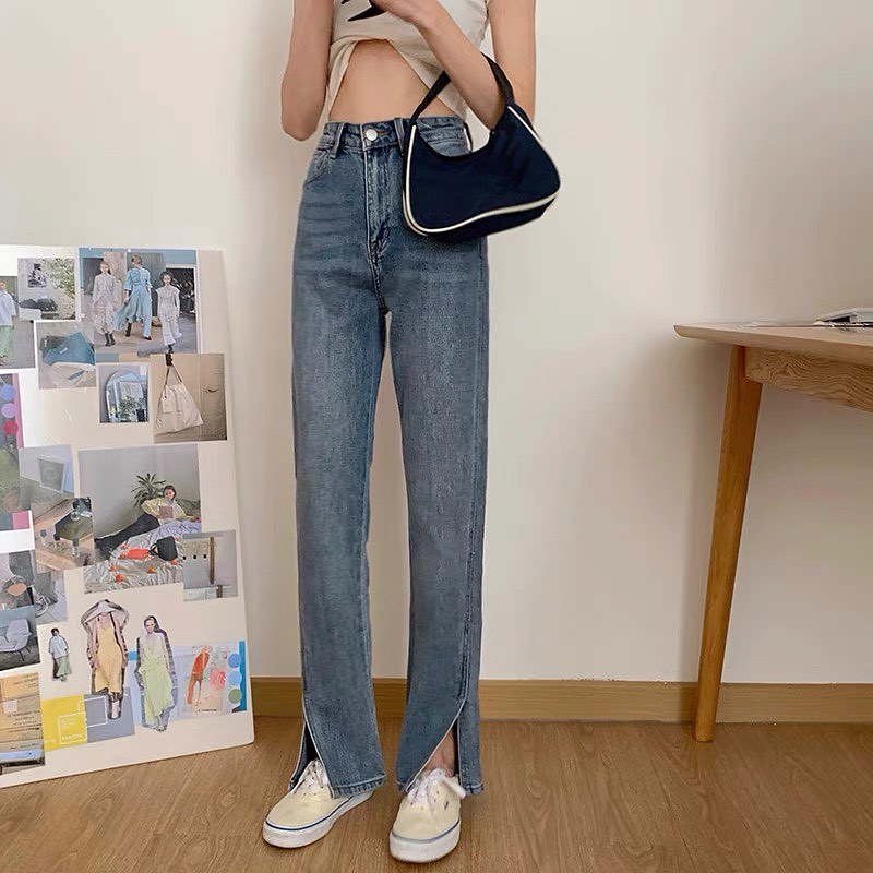 Slit bottom denim pants