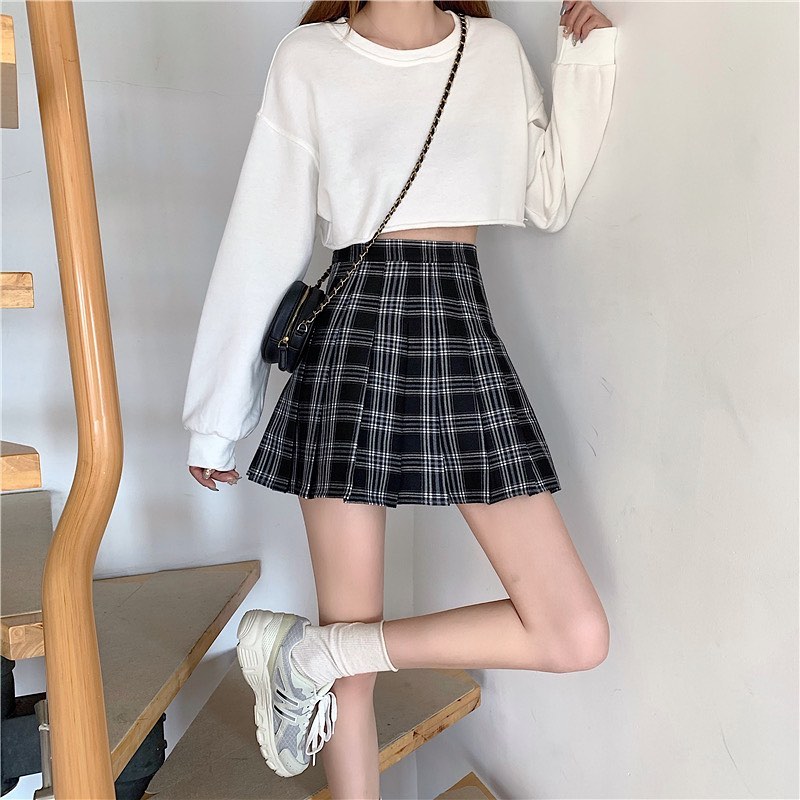 High waist checkered tennis skirt