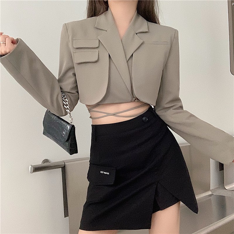 Long sleeve suit crop top