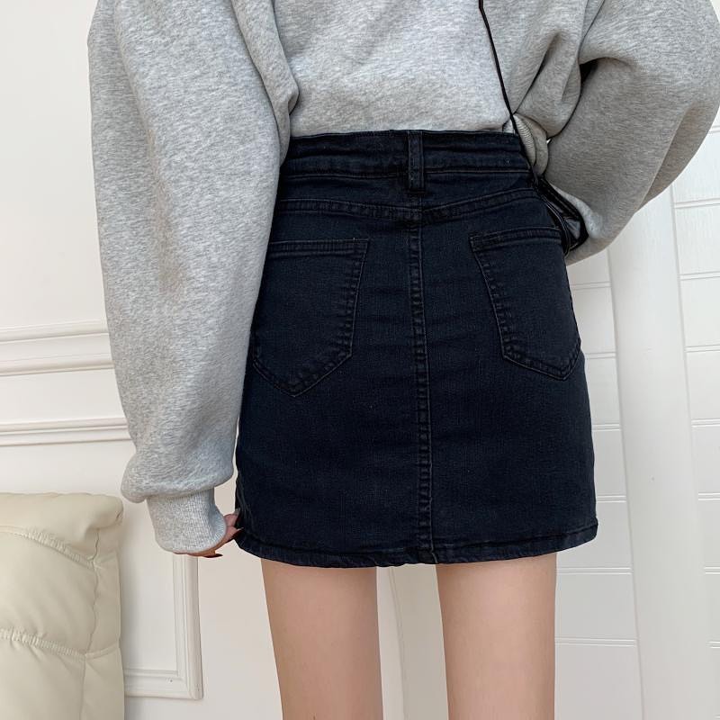 Denim high waist slit skirt