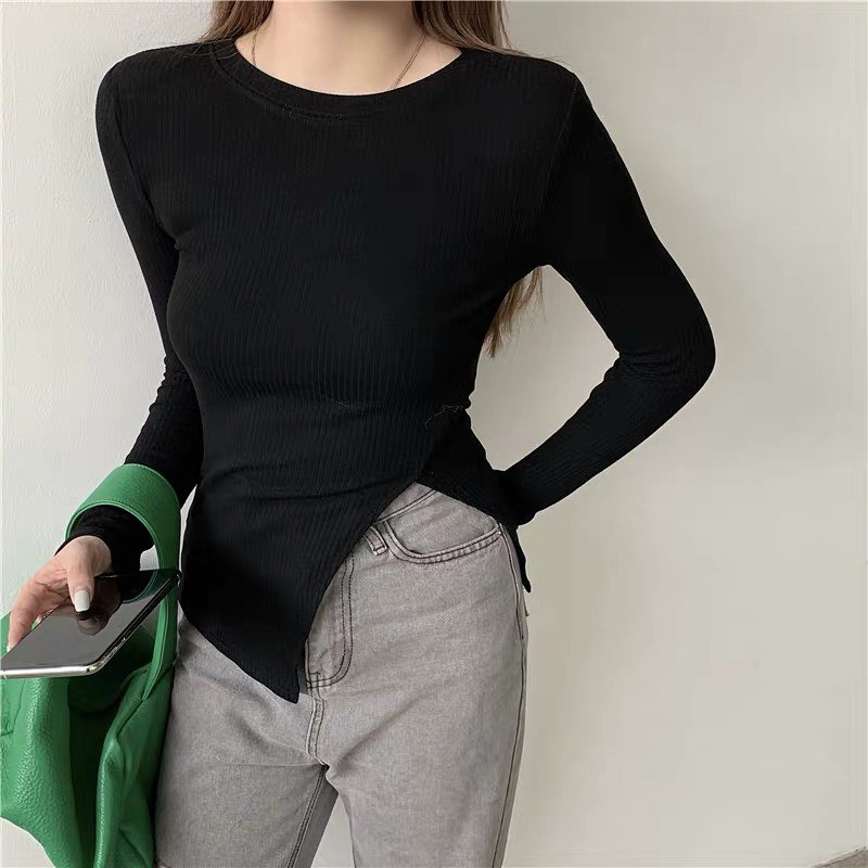 Long sleeve slit blouse