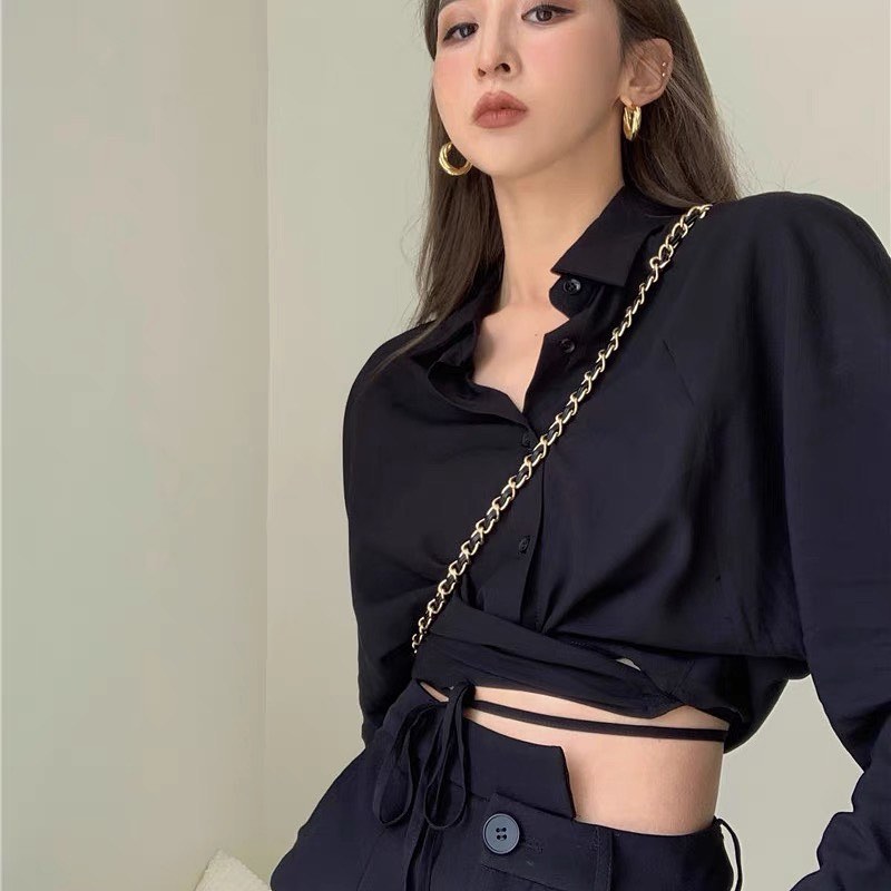 Wrap over long sleeve shirt