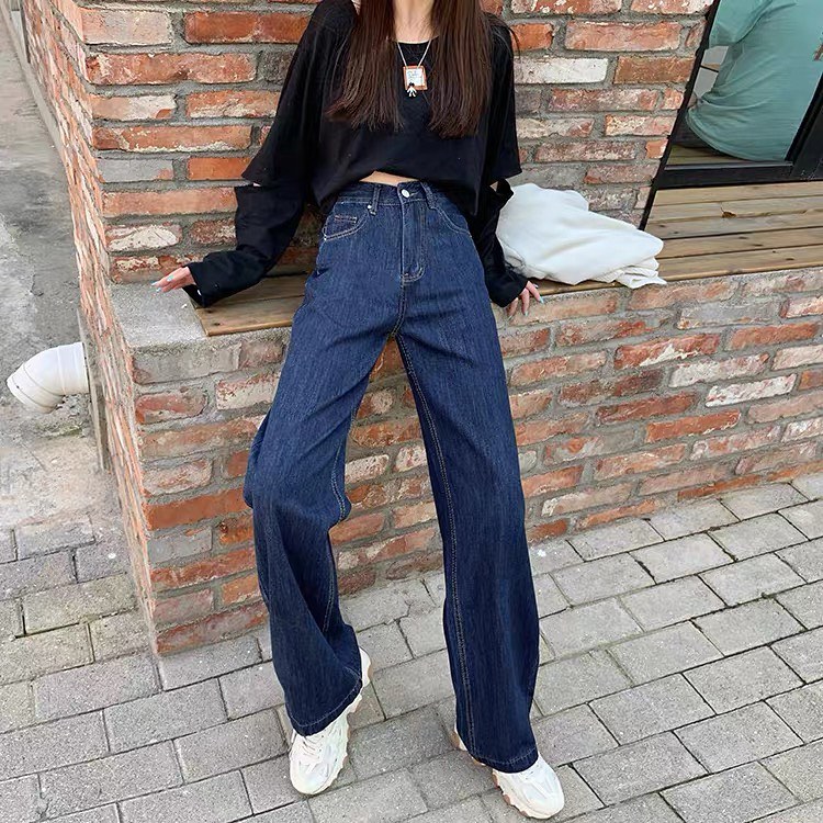 Dark blue denim high waist pants