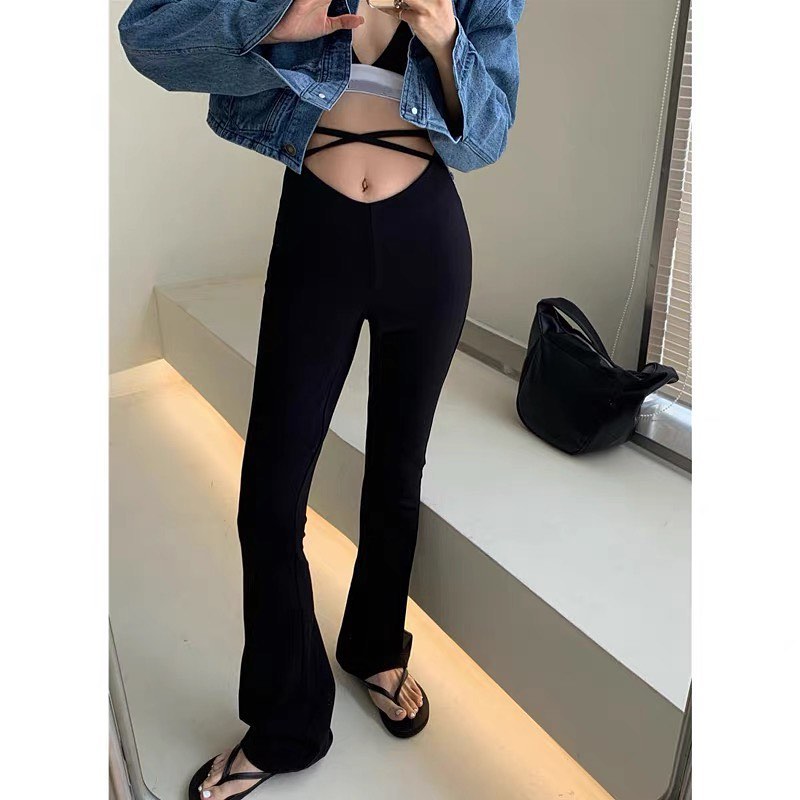 Flared bottom slim black pants