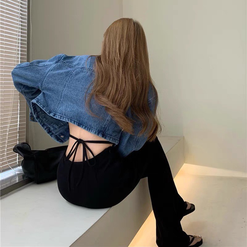 Flared bottom slim black pants