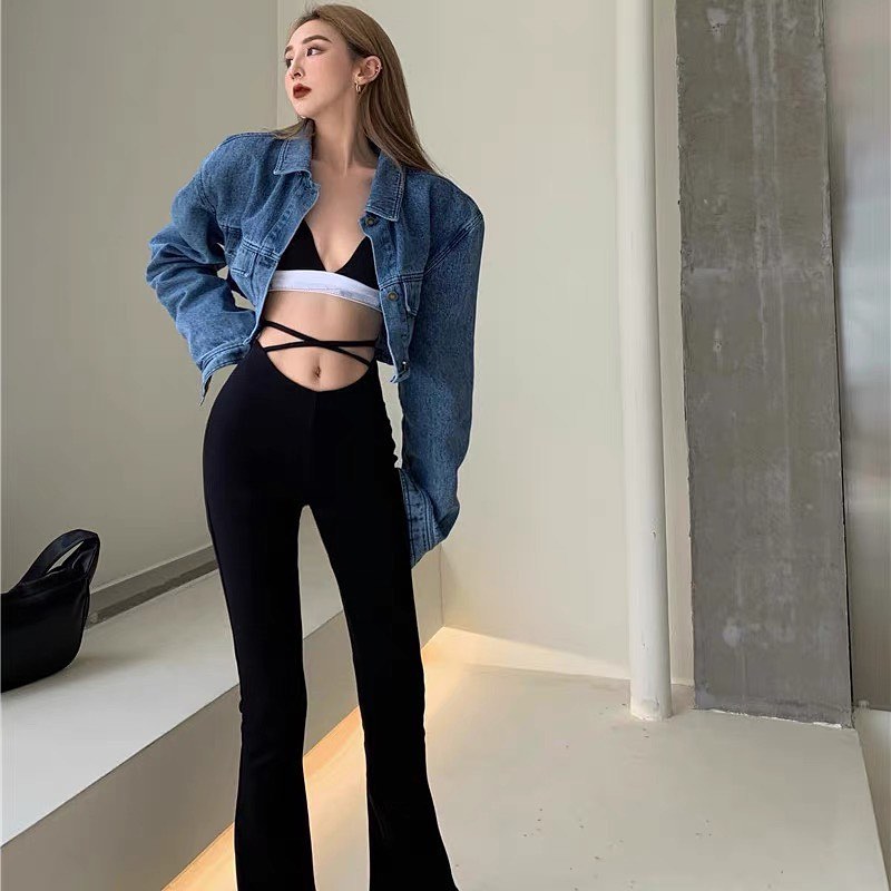 Flared bottom slim black pants