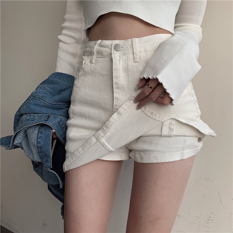 Denim high waist skort