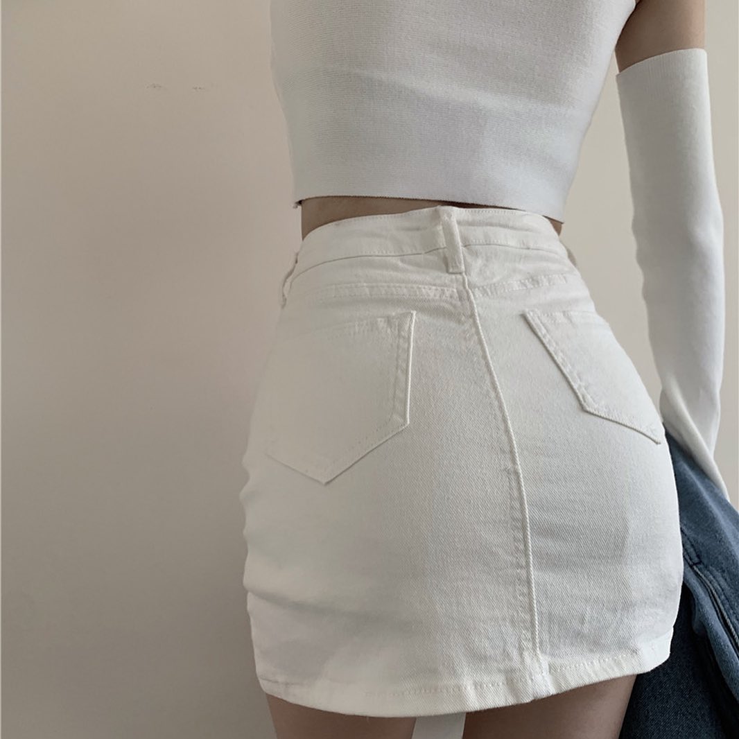 Denim high waist skort