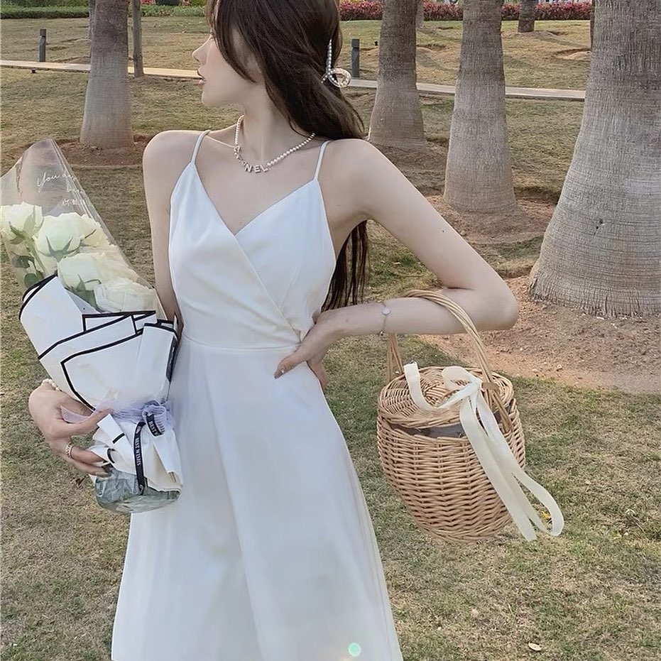 White ribbon back maxi dress