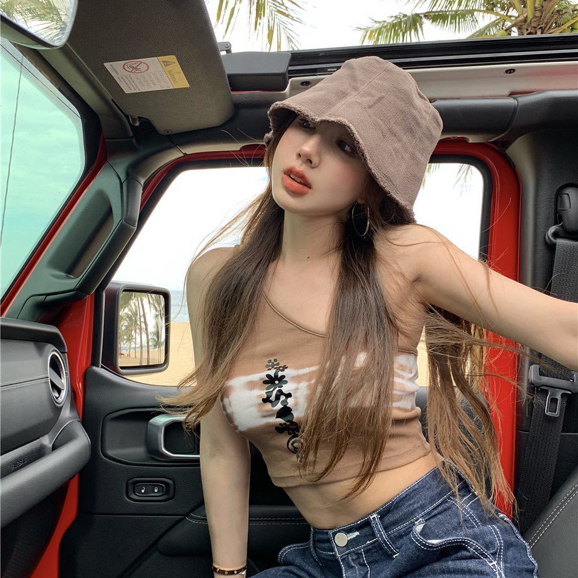 Khaki sleeveless crop top