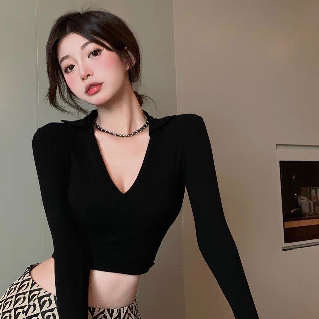 Long sleeve V neck collar blouse