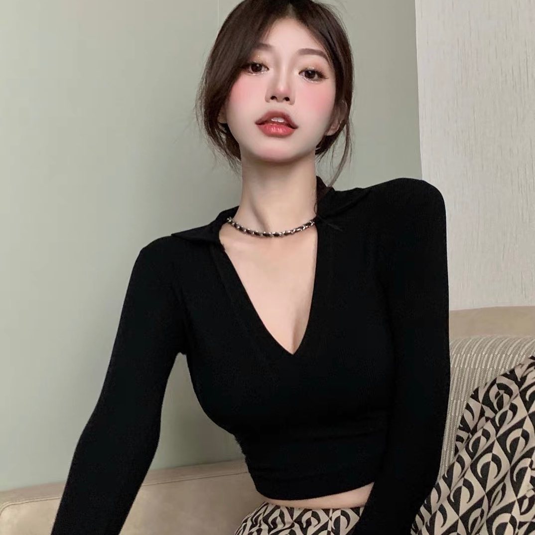 Long sleeve V neck collar blouse